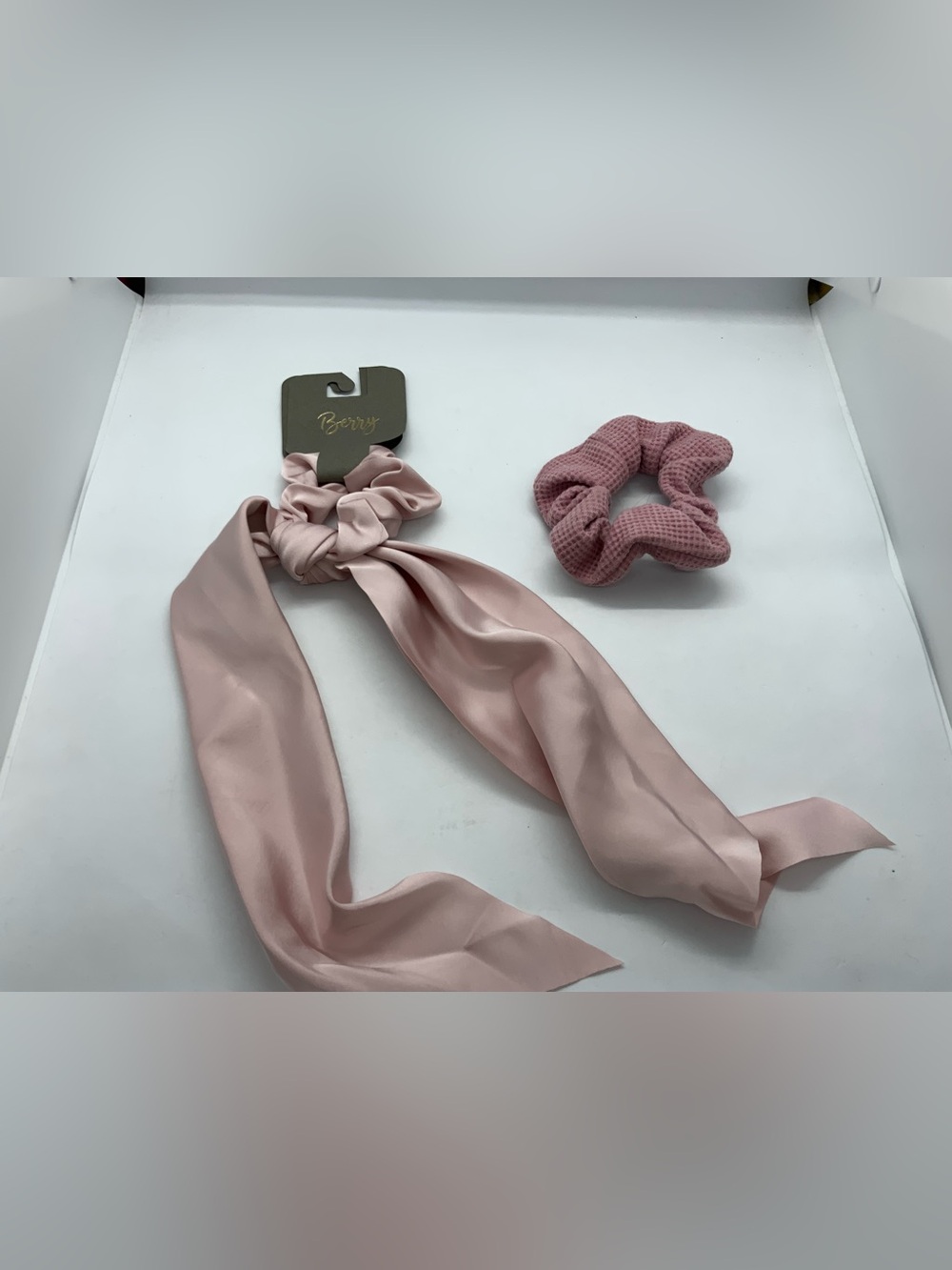 Pink Satin Scarf Hair Tie with Knit Scrunchie